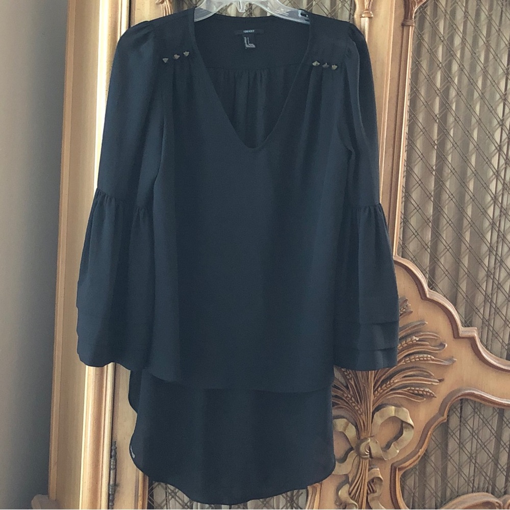 Forever 21 Small Navy Blue Blouse Long Sleeve Long Back Tail
